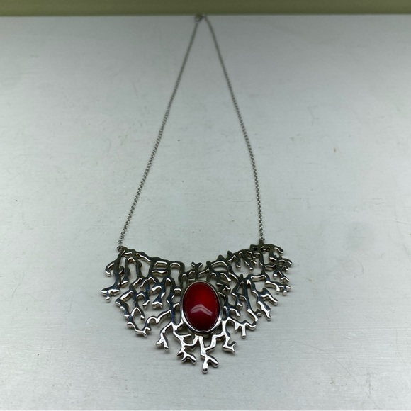 BBJ Sterling Silver Western Fern Design With Red Howlite Center Stone Necklace - Picture 8 of 11
